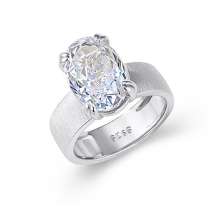 Minimalist Oval Solitaire Stone Wide Band Ring