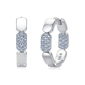Moissanite Geometric Block Link Hoop Earrings