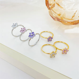 Pink Purple Flower Stacking Thin Band Ring