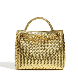 Handwoven Leather Knot Clasp Tote Handbag
