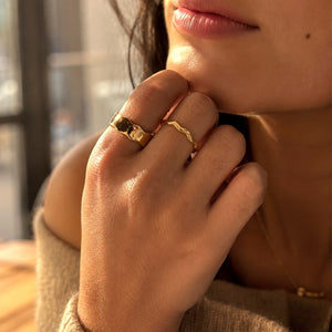 Organic Wavy Molten Band Two Open Ring Set