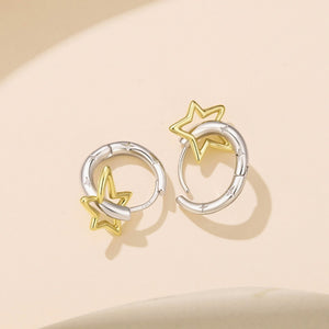 Two-Tone Celestial Hollow Star Hoop Earrings