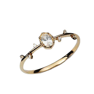 Vintage Oval Solitaire Milgrain Thin Band Ring