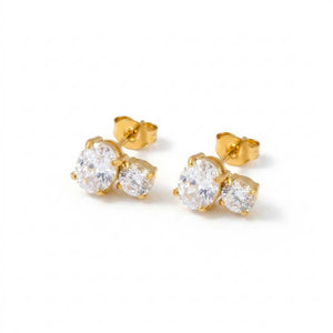 Asymmetric Oval Round Twin CZ Stud Earrings