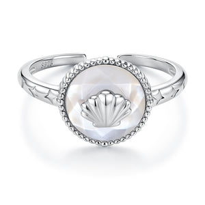 Seashell Mother Of Pearl Open Adjustable Ring