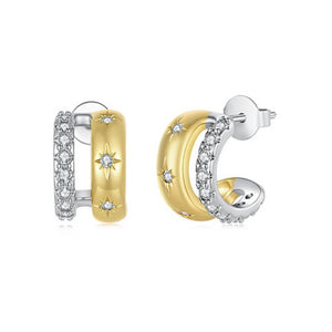 Two-Tone Starburst Layer Open Hoop Earrings