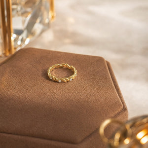 Dainty Gold Brushed Twist Rope CZ Band Ring