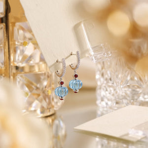 Blue Topaz Fluted Lantern Drop Hoop Earrings