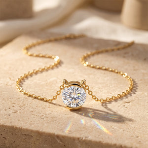 Round Moissanite Half-Bezel Charm Necklace
