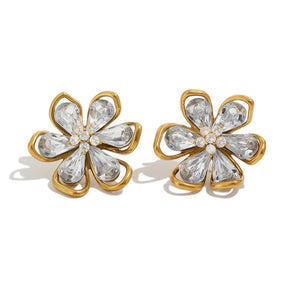 Sparkling CZ Flower Statement Stud Earrings