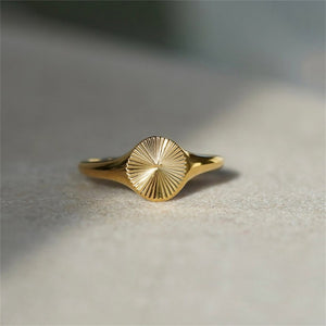 Textured Sunburst Engraved Flat Signet Ring