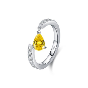 Yellow Pear CZ Dangle Pave Stack Open Ring