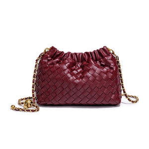 Woven Leather Cloud Drawstring Handbag
