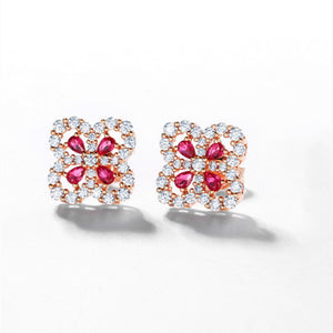 Pear Cut Ruby Four Leaf Clover Earrings