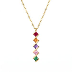 Dainty Multi‑Color Square CZ Charm Necklace