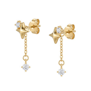Dainty North Star CZ Chain Drop Stud Earrings