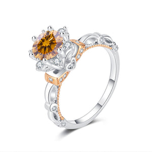 Color Moissanite Flower Halo Statement Ring