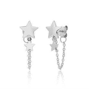 Classic Double Star Drop Chain Stud Earrings
