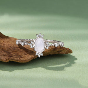 Sparkling Oval Moonstone Milgrain Band Ring