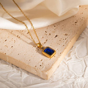 Vintage Square Gemstone Pendant Necklace