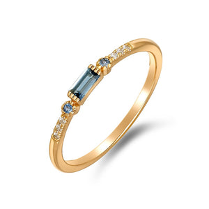 Dainty Baguette Blue CZ Stack Thin Band Ring