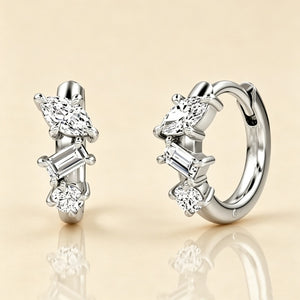 Triple Shape Moissanite Huggie Hoop Earrings
