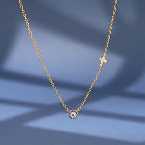 Gold Evil Eye Cross Charm Necklace