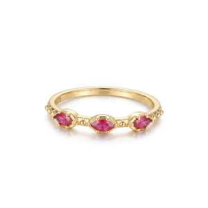 Elegant Triple Marquise Ruby Bead Band Ring
