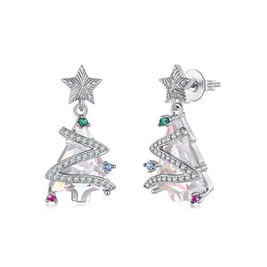 Star Crystal Christmas Tree Drop Stud Earrings