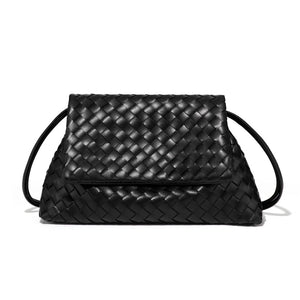 Handwoven Leather Flap Shoulder Handbag