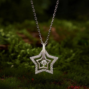 Moissanite Pave Layered Star Charm Necklace
