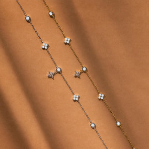 Four Leaf Clover CZ Station Charm Necklace