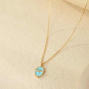 Dainty Oval Enamel Tiny CZ Pendant Necklace