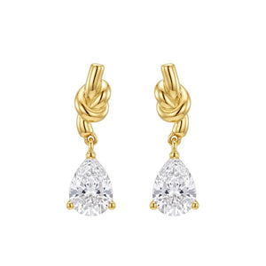 Elegant Love Knot Pear CZ Drop Stud Earrings