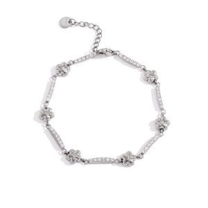 Elegant Flower Pave Bar Station Link Bracelet