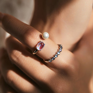 Dainty Moonstone Pearl Open Adjustable Ring