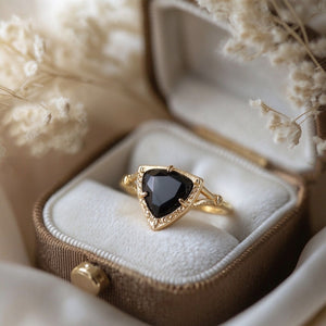 Dainty Triangle Black Onyx Textured Band Ring