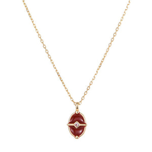 Dainty Oval Enamel Tiny CZ Pendant Necklace