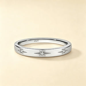 Dainty Celestial Starburst Engraved Band Ring