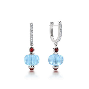 Blue Topaz Fluted Lantern Drop Hoop Earrings