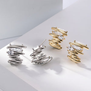 Spiral Triple Marquise CZ Stud Earrings