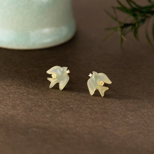 Dainty Jade Swallow Mini Floral Stud Earrings
