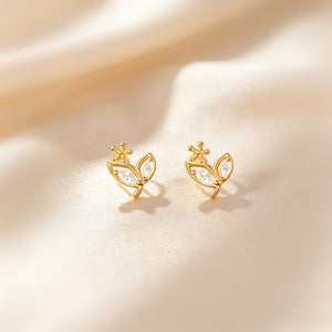 Marquise CZ Leaf Outline Floral Stud Earrings