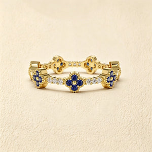 Pave Blue Four-Leaf Clover Eternity Band Ring