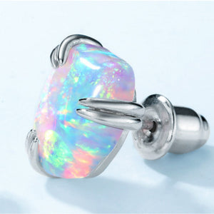 Natural Colorful Opal Prong Stud Earrings