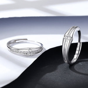 Solitaire Half Pave Couple Matching Open Ring