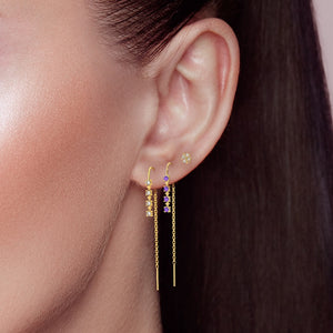 Tiny Star Moon Colorful CZ Threader Earrings