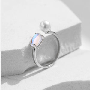 Dainty Moonstone Pearl Open Adjustable Ring