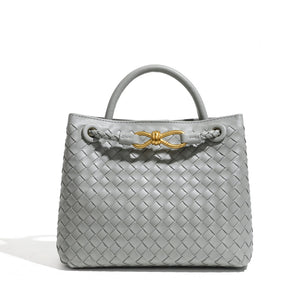 Handwoven Leather Knot Clasp Tote Handbag