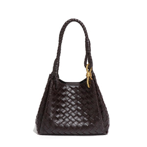 Woven Leather Knot Accent Shoulder Handbag